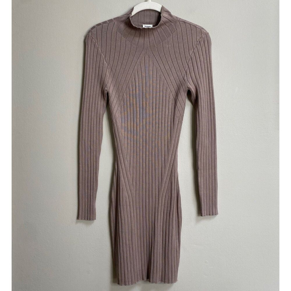 Abercrombie & Fitch Taupe Ribbed Knit Long Sleeve Mini Sweater Dress XS Petite